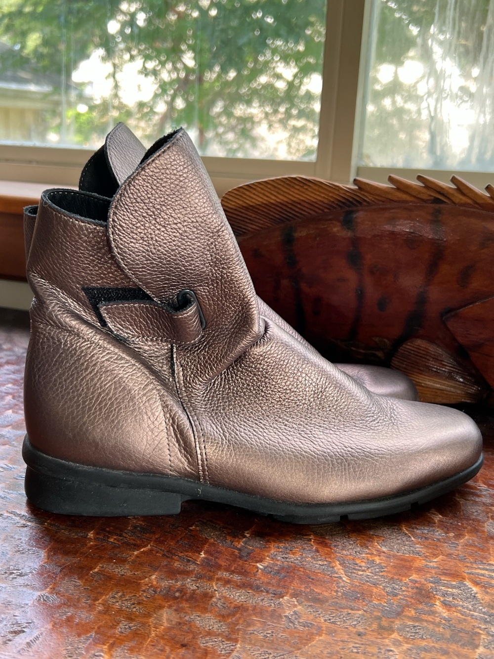 Arche France Luxe Brand LN Delzi Leather Ankle Boots Zip Size EU39 US 8 Metallic